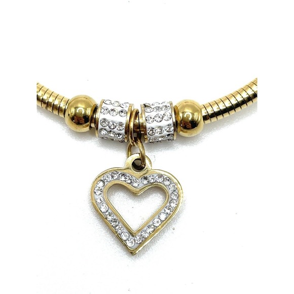 Swarovski Elements Gold Crystal Bangle Dangle Bracelet Open Heart Slider Charm - Picture 1 of 8